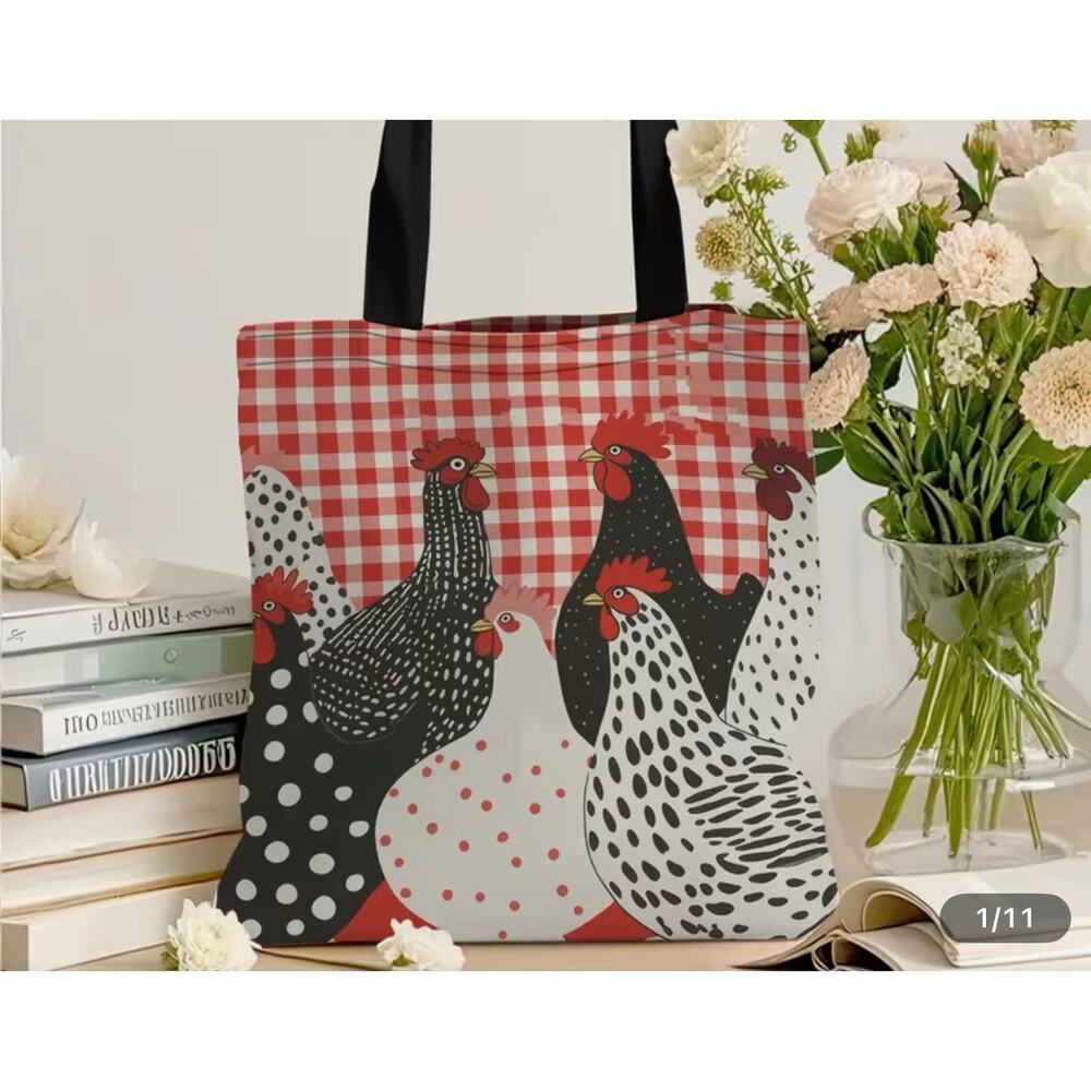Reusable Chicken pattern & Gingham Background Tote. NWOT